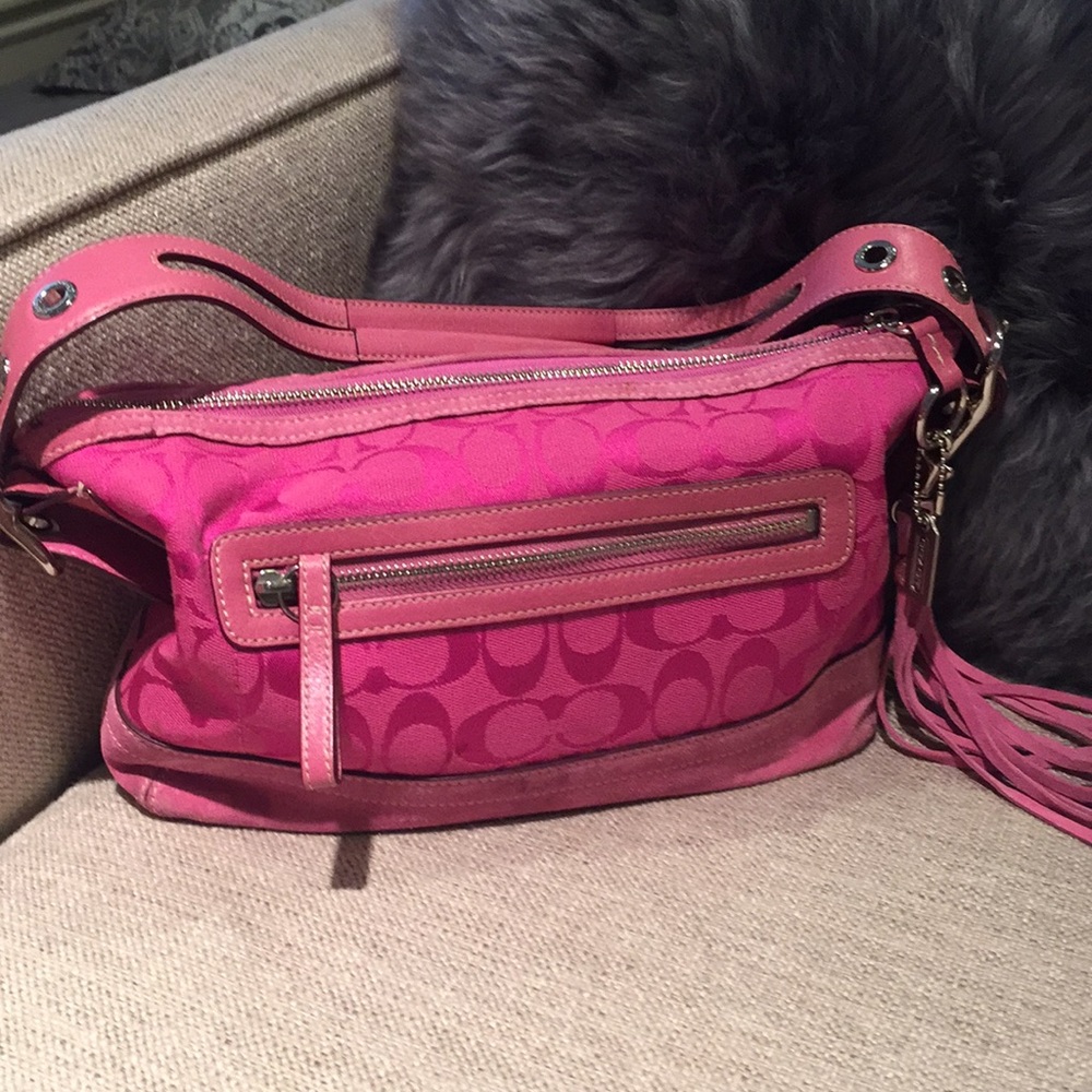 Coach CC signature print with suede pink bag